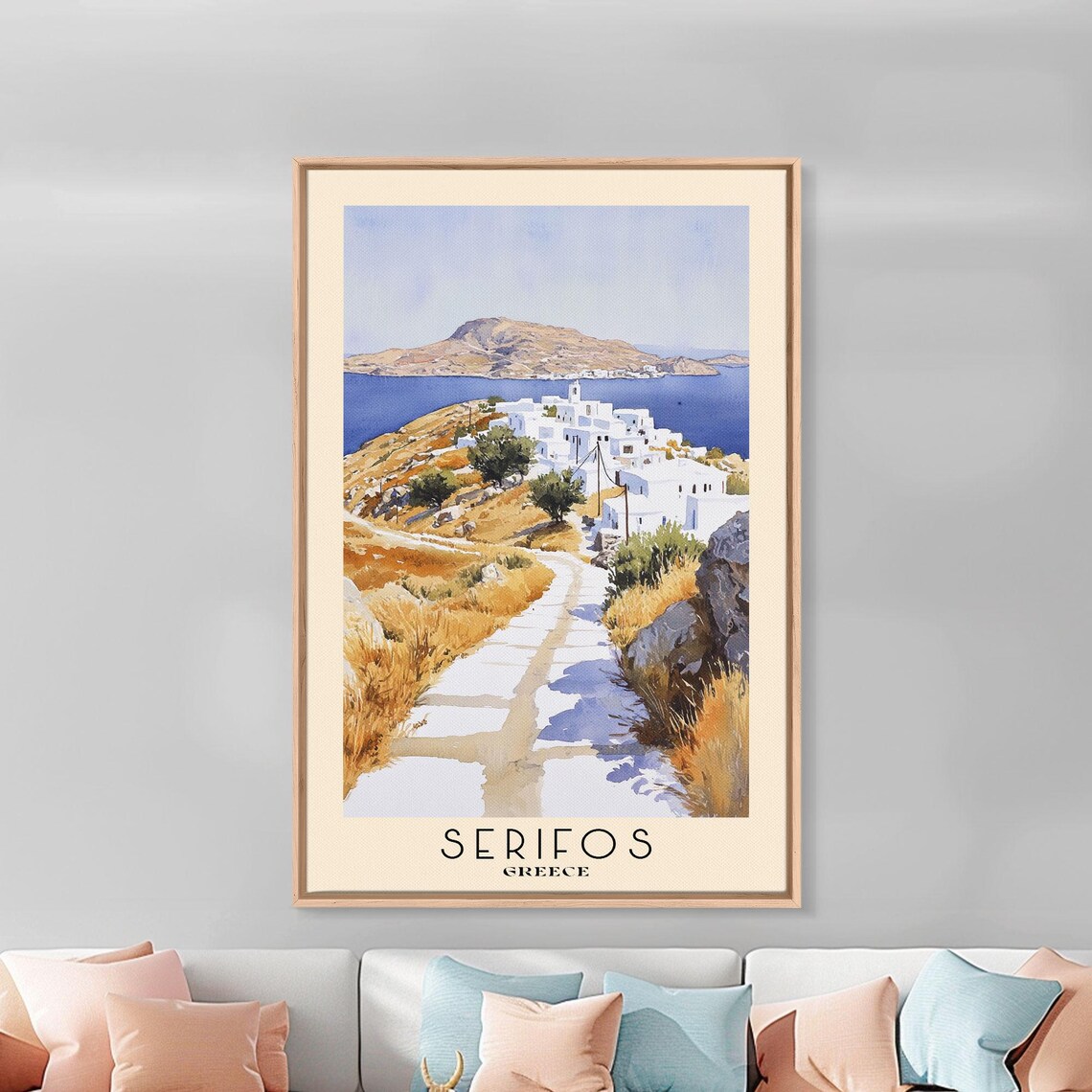 Serifos Greece Whitewashed Village Golden Hillside Path Aegean View Poster - Image 2