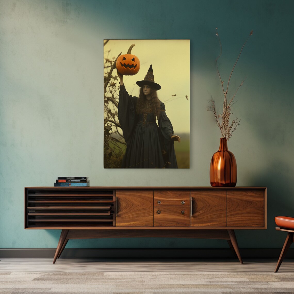 Spooky Victorian Witch Holding Jack O Lantern Vintage Halloween Art Print - Image 6