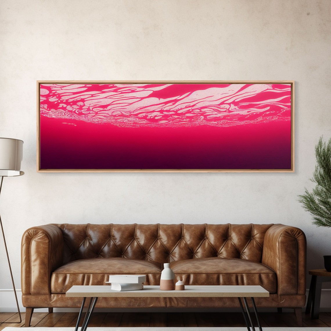Hot Pink Ocean Abstract Waves Gradient Fuchsia Panoramic Poster