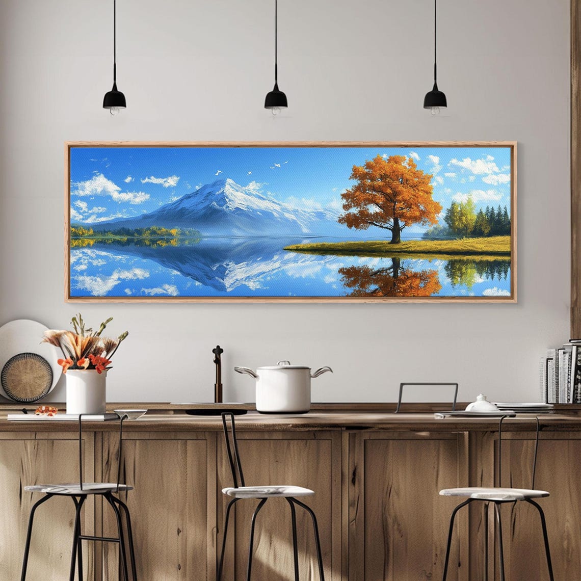 Snow Mountain Lake Mirror Reflection Autumn Tree Landscape Poster - Image 5