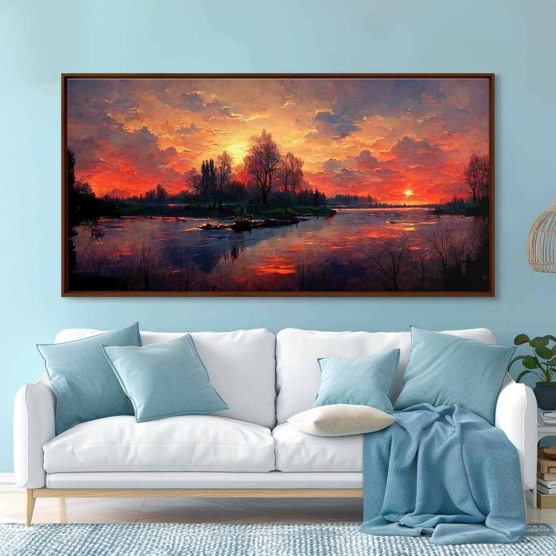 Lake Sunset Oil Painting, Nature Landscape Art Print - Image 6