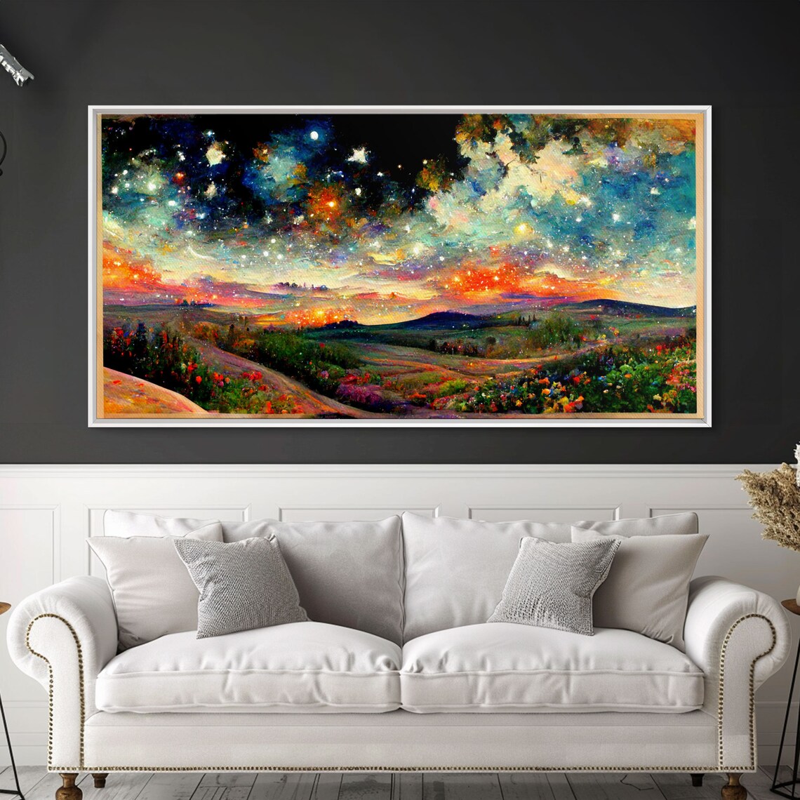 Colorful Night Sky Landscape, Living Room Art Print - Image 4