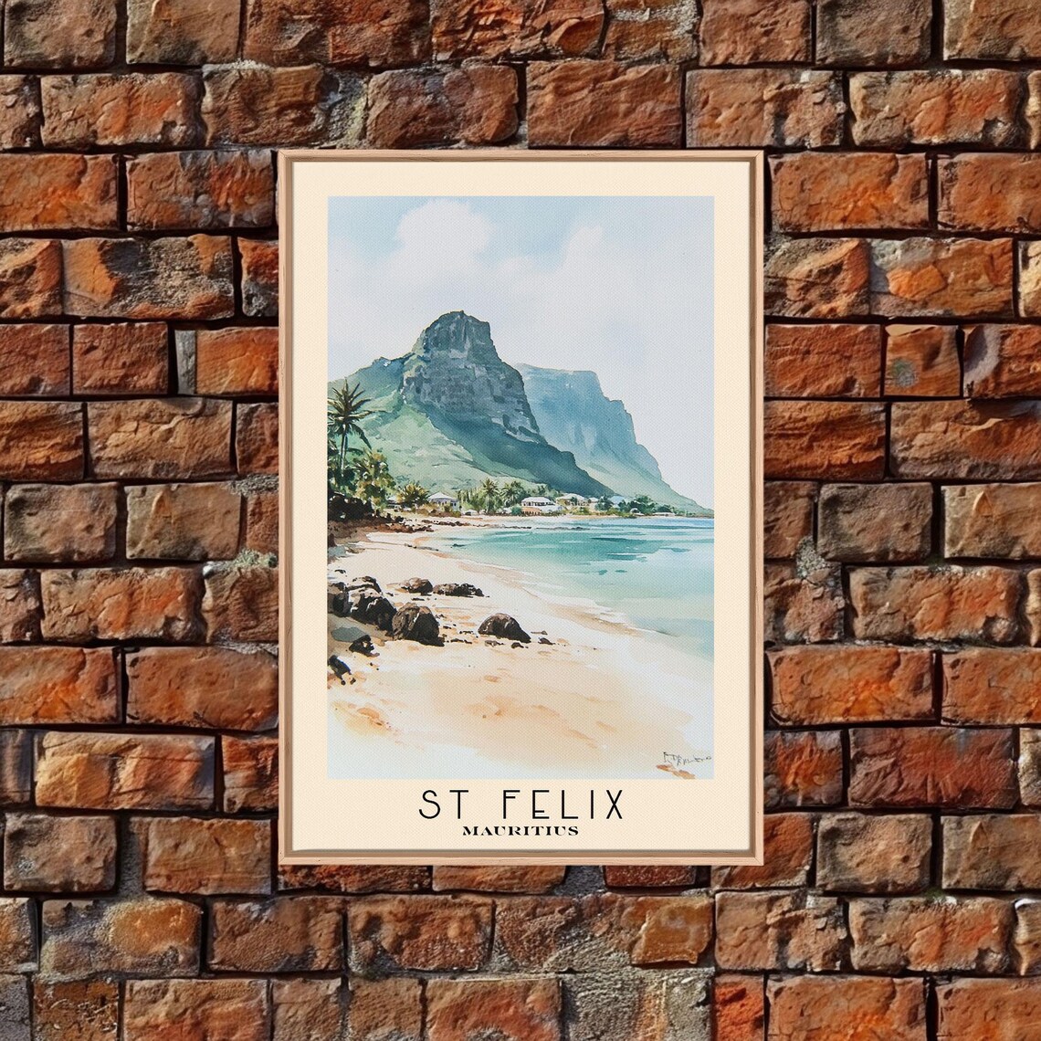 St Felix Mauritius Sandy Bay Rocky Shore Mountain View Travel Poster - Image 4