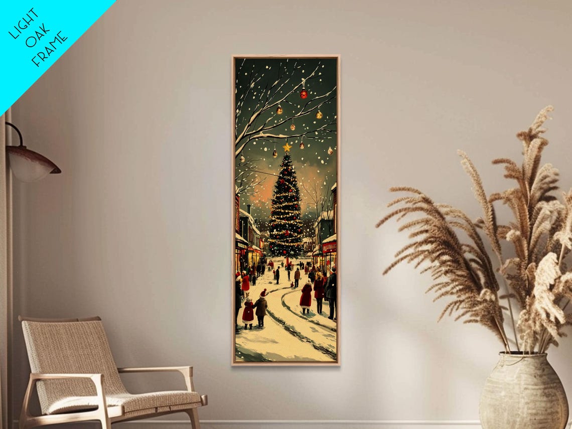 Christmas Tree Town Square Snowy Night Vintage Holiday Poster - Image 2
