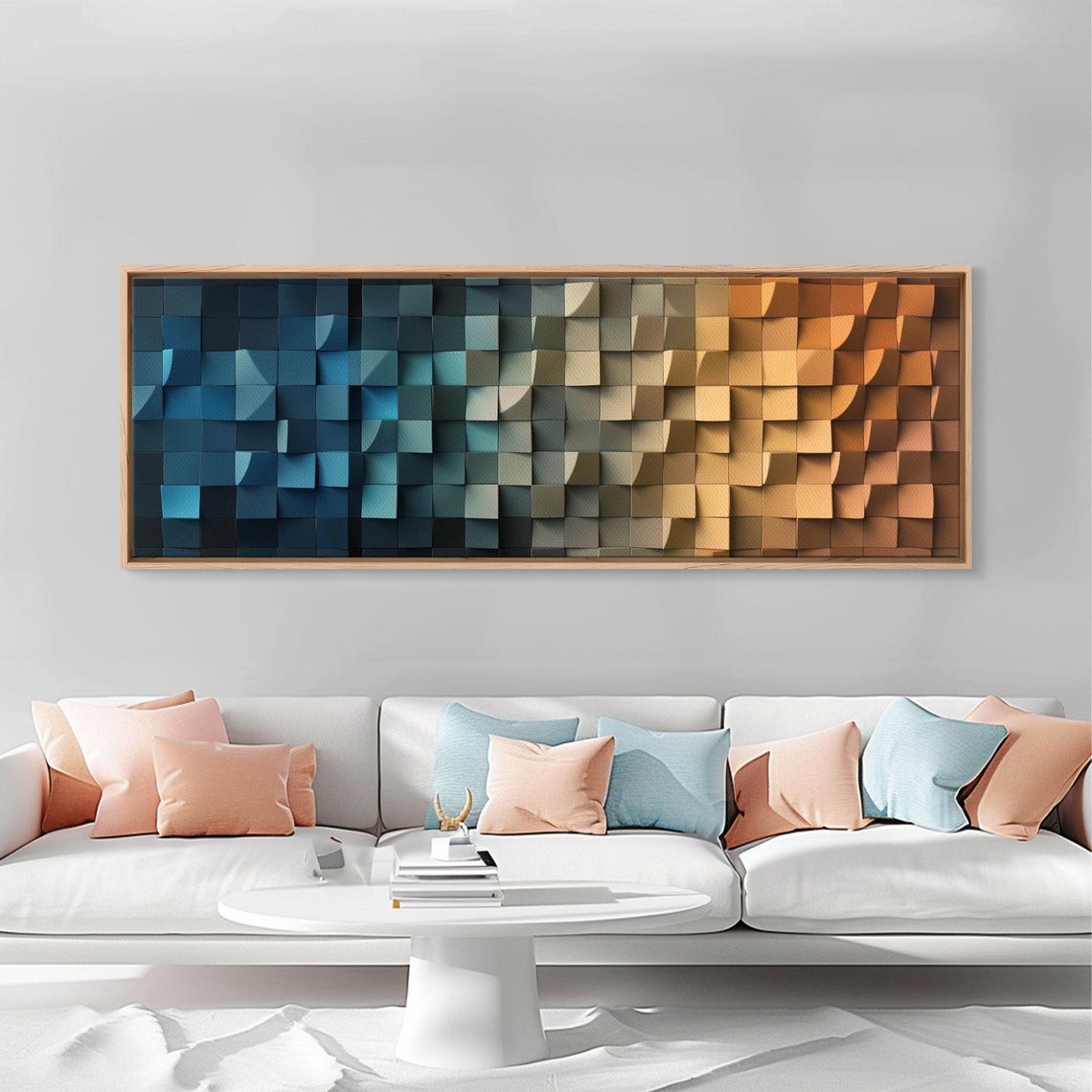 Geometric Mosaic Waves Blue Orange Abstract Modern Art Poster - Image 5