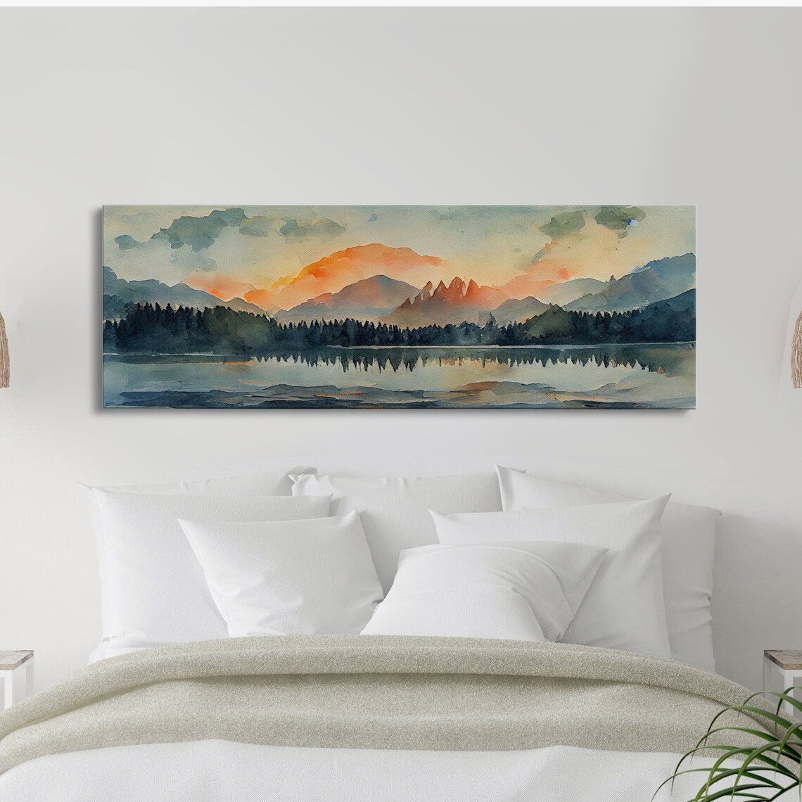 Watercolor Forest Fire Landscape Panoramic Art Print - Image 3
