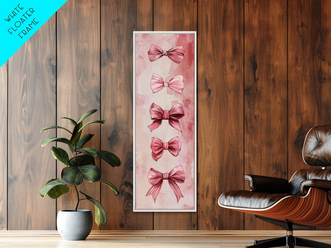 Pink Watercolor Bows Vertical Whimsical Feminine Wall Art Poster - Image 6