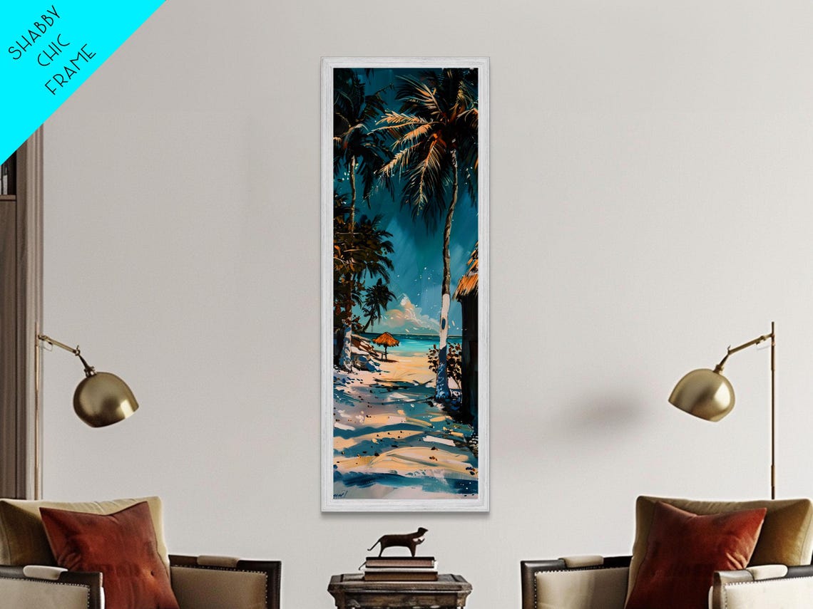 Palm Trees Over Sandy Beach Path With Umbrella Bright Tropical Poster - Image 4