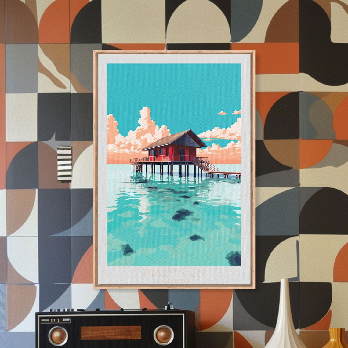 Maldives Overwater Bungalow Turquoise Lagoon Tropical Island Poster - Image 3