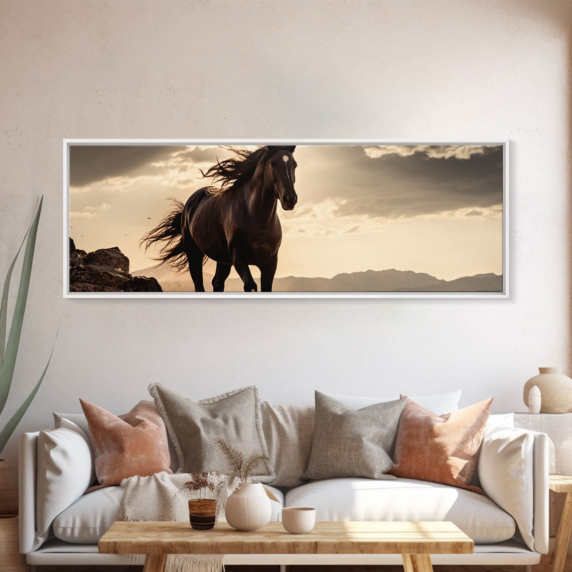 Majestic Dark Horse Sunset Backlit Windblown Mane Dramatic Wall Art