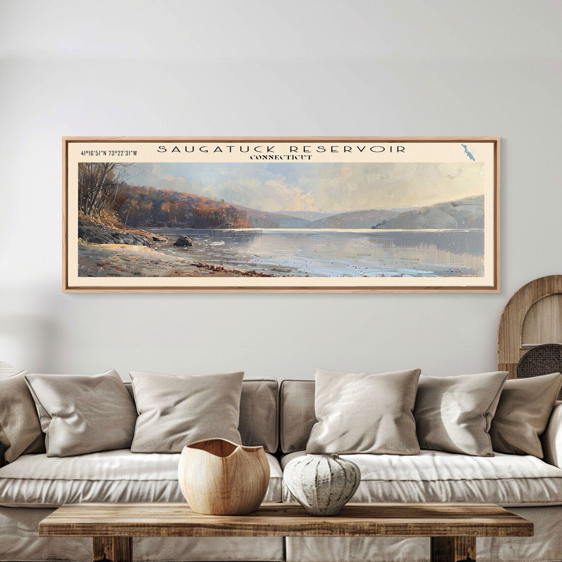 Saugatuck Reservoir Connecticut Autumn Hills Calm Water Travel Poster - Image 3