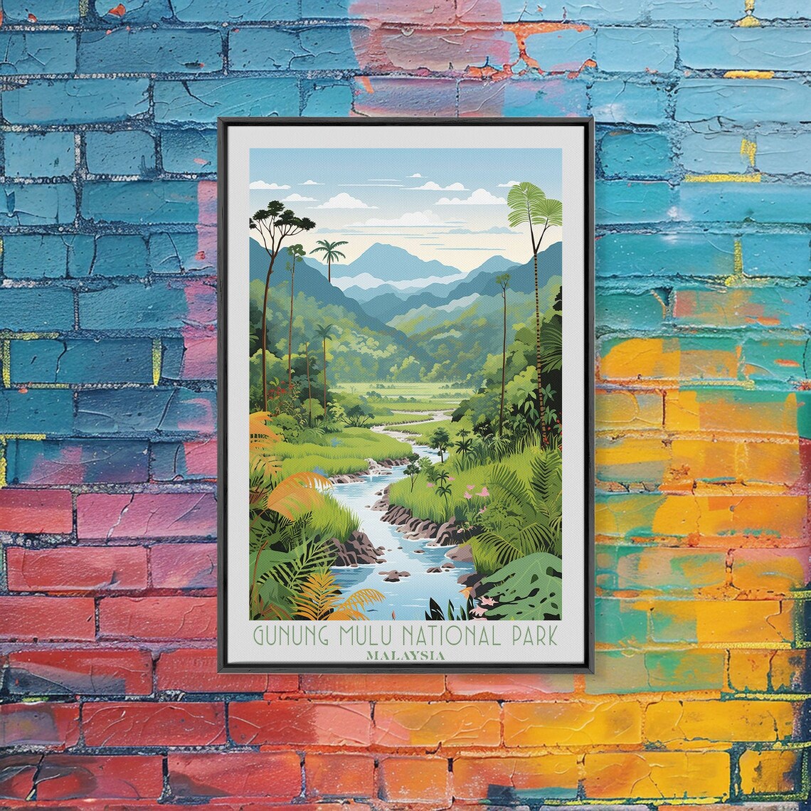 Gunung Mulu Malaysia Rainforest River Valley Mountain View Travel Poster - Image 4