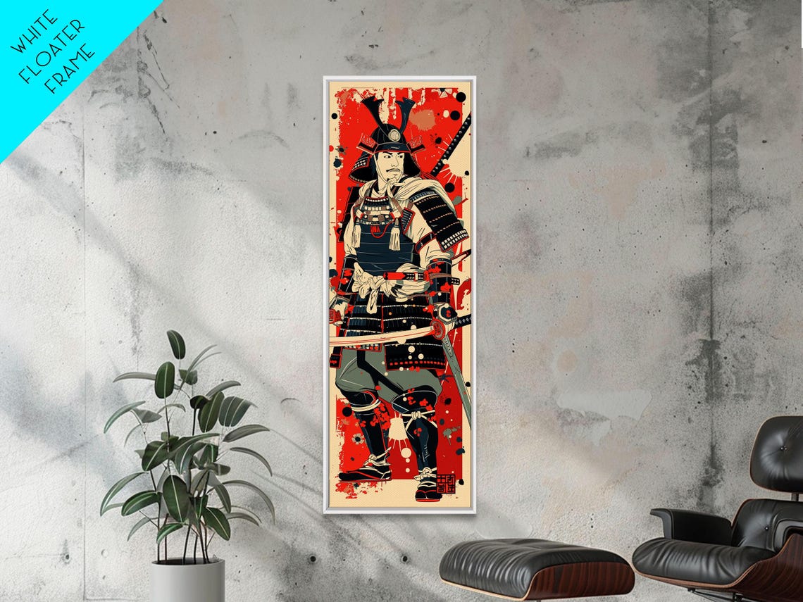 Japanese Samurai Warrior Armor Red Background Bold Art Poster - Image 5