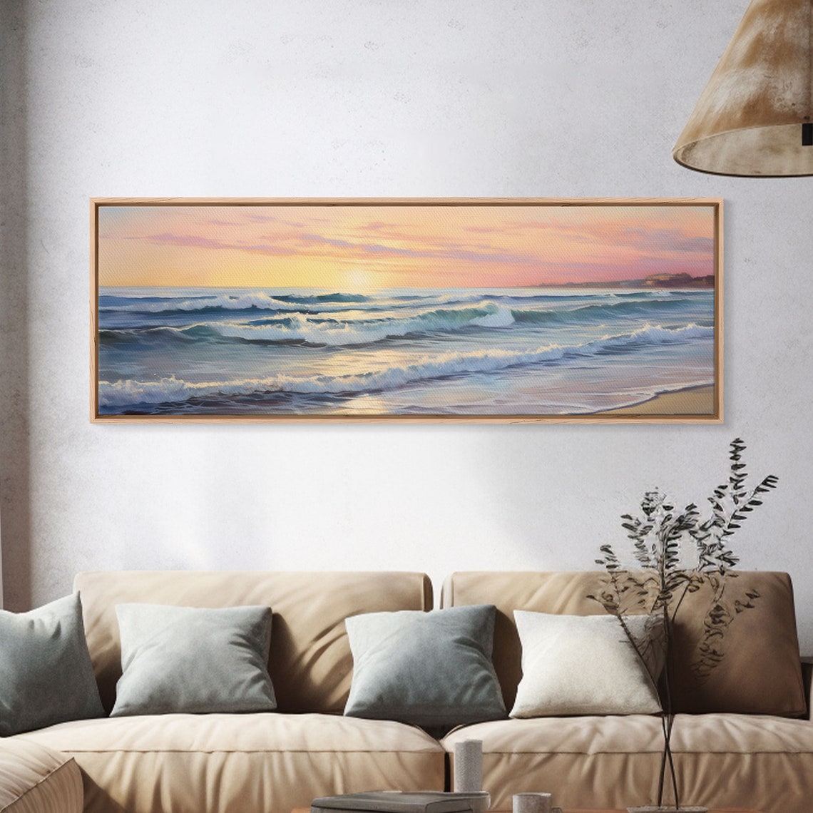 Ocean Waves Sunset Pink Sky Soft Pastel Surf Beach Wall Art Print - Image 4