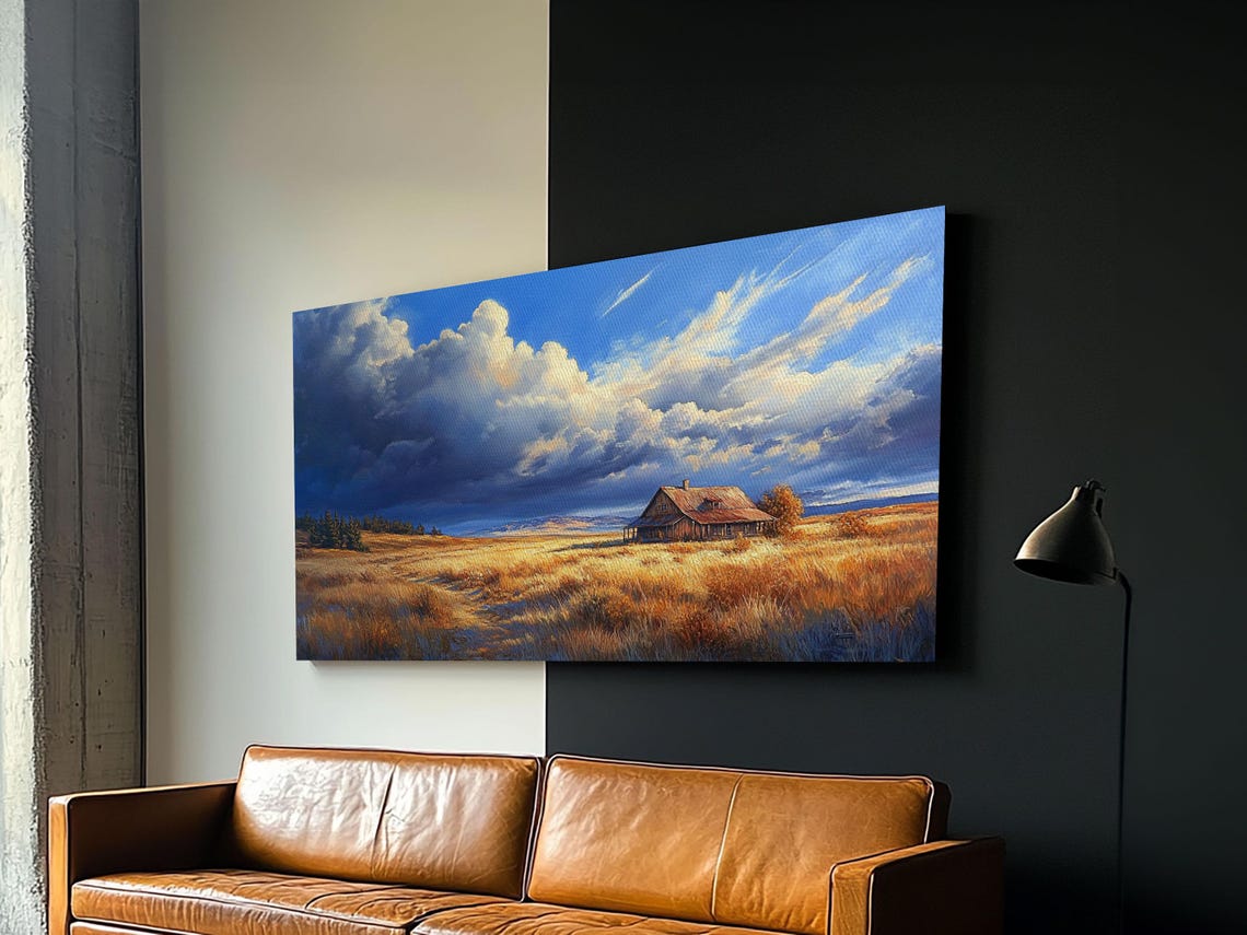 Rustic Barn Golden Wheat Field Dramatic Sky Panoramic Landscape Poster - Image 4