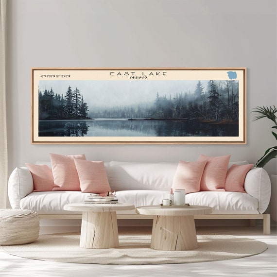 East Lake Oregon Framed Print Panoramic Lake House Decor Wall Art Travel Poster Rustic Lake Painting Home Decor