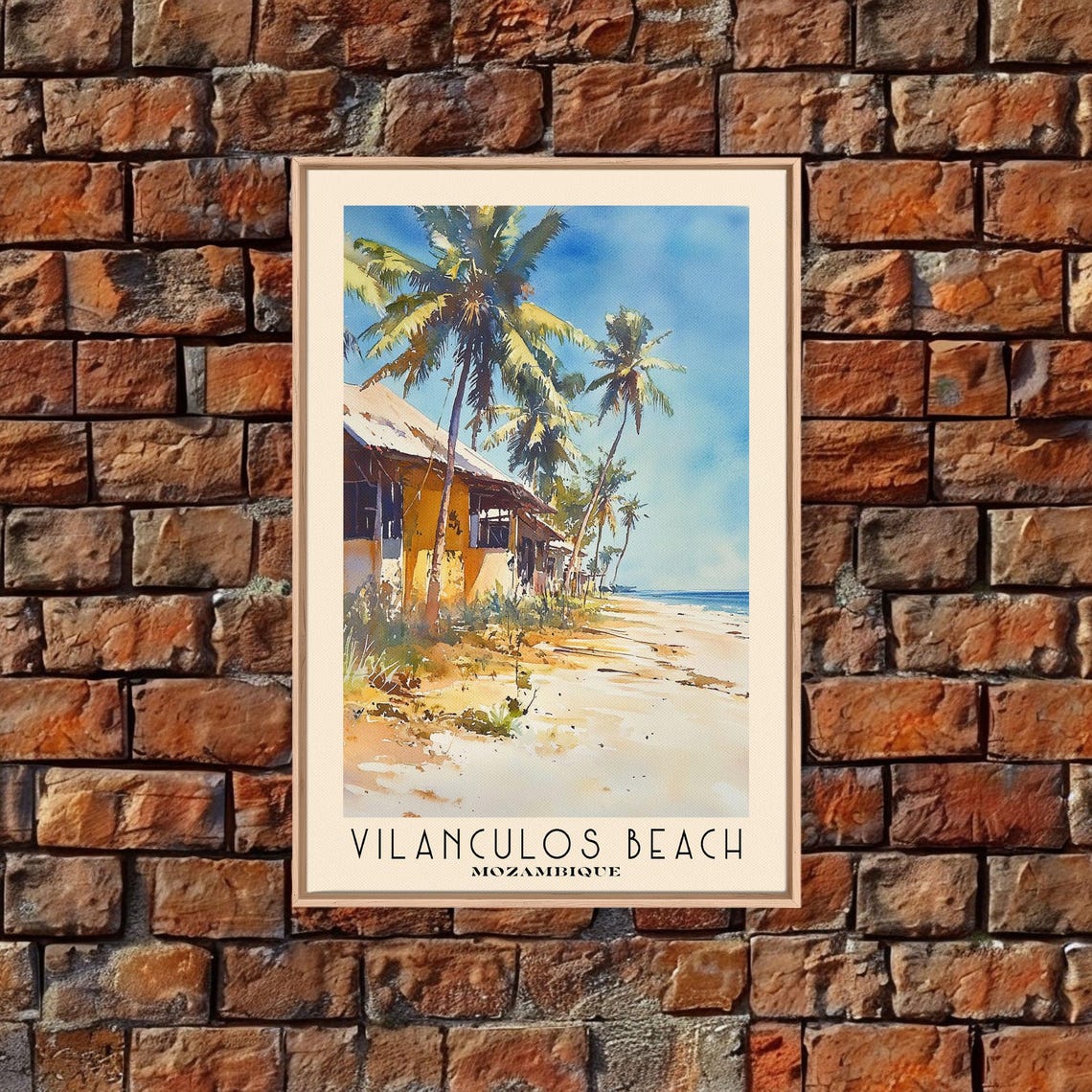 Vilanculos Beach Mozambique Palm Trees Beach Hut Watercolor Poster - Image 5
