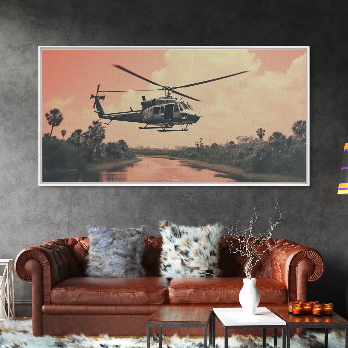 Vaporwave Huey Helicopter Over Vietnam Art Print