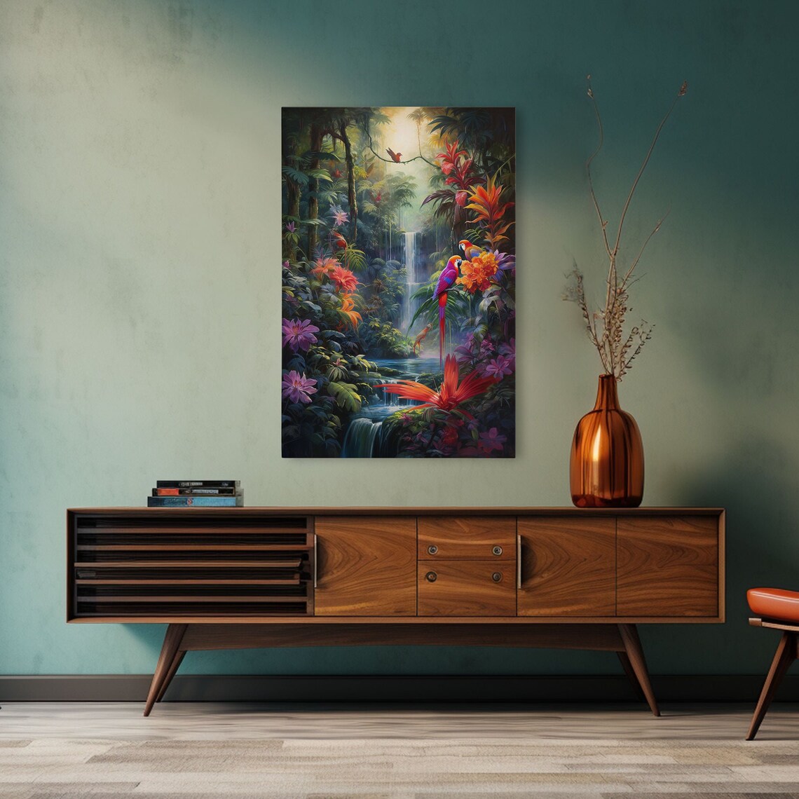 Jungle Birds and Waterfalls Tropical Art Print - Image 4