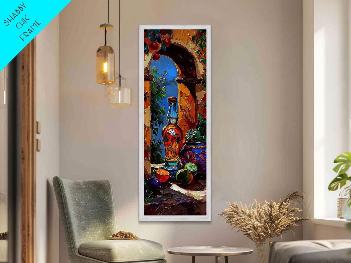 Mediterranean Still Life Blue Bottle Citrus Fruit Terrace Art Poster