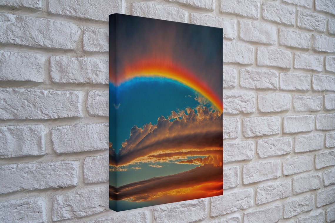 Rainbow Art Framed Print Rainbow Painting Colorful Cloudy Sky Wall Decor - Image 4