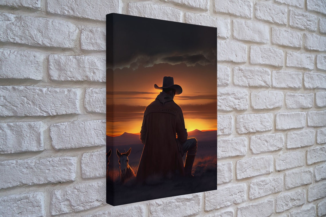 Cowboy And Horse Silhouette Sunset Western Desert Dusk Art Poster - Image 3