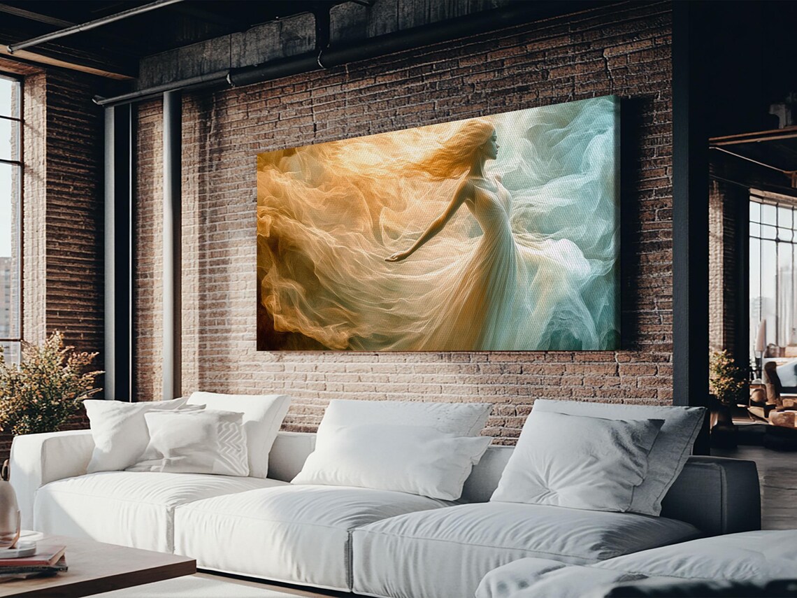 Ethereal Spirit Goddess Flowing Golden Fabric Moody Boho Wall Art Poster - Image 4