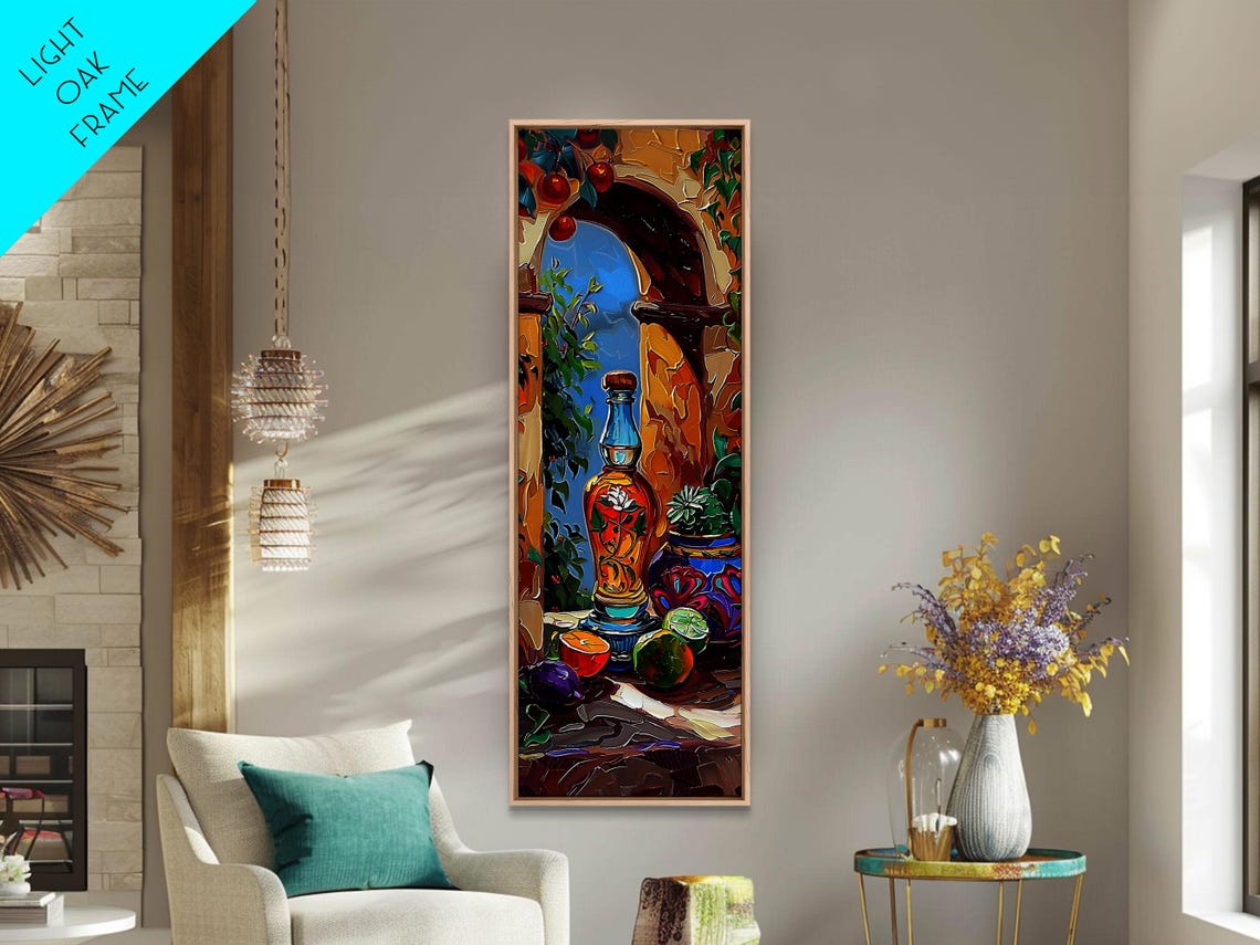 Mediterranean Still Life Blue Bottle Citrus Fruit Terrace Art Poster - Image 2