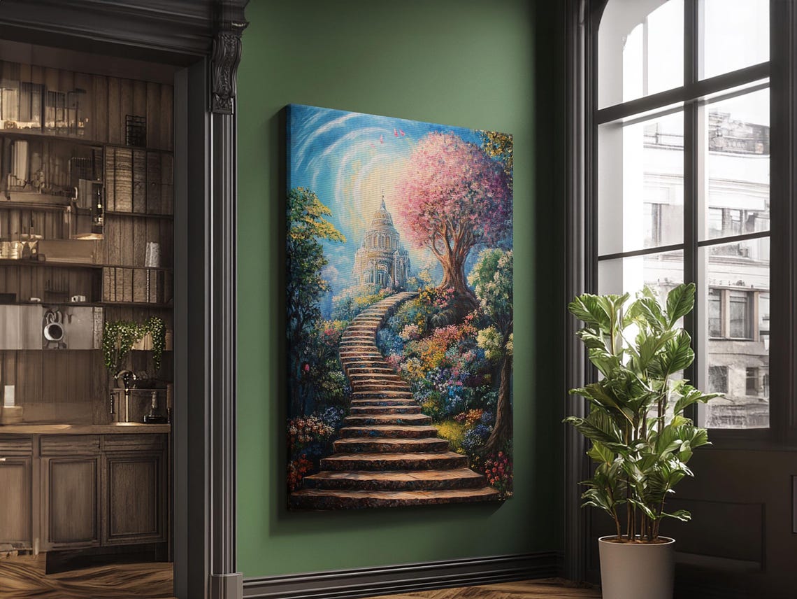 Stairway To Heaven Fantasy Garden Temple Dreamy Landscape Poster - Image 2