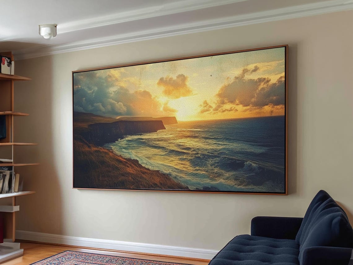 Dramatic Sea Cliffs At Golden Sunset Ocean Coast Landscape Poster - Image 3