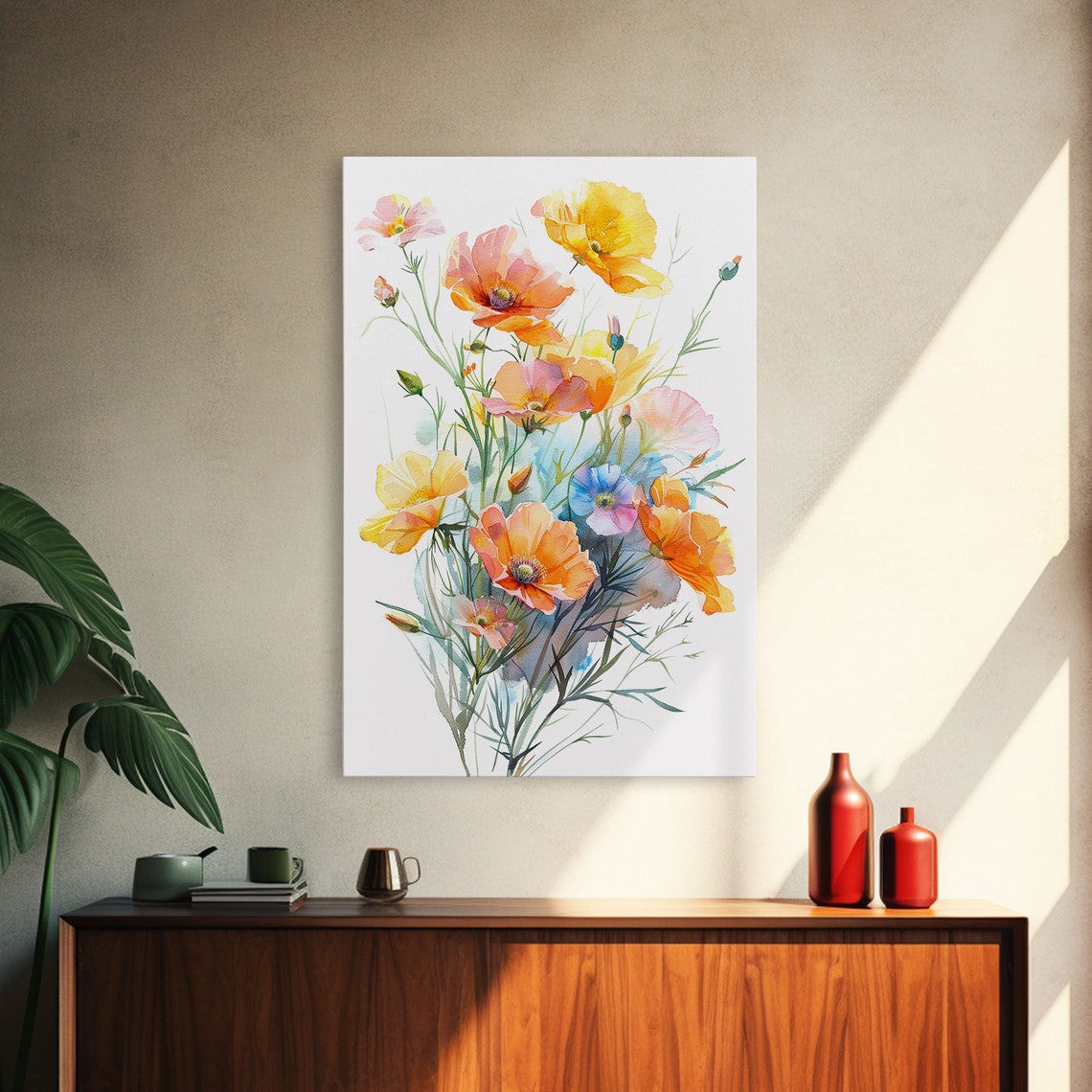 Watercolor Orange Wild Poppies Bouquet White Background Floral Poster - Image 4