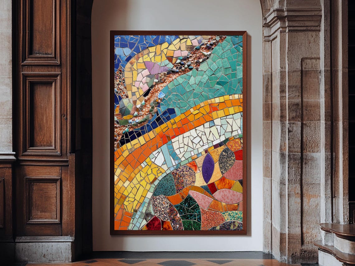 Colorful Moroccan Mosaic Curves Swirling Abstract Tile Wall Art Poster - Image 5