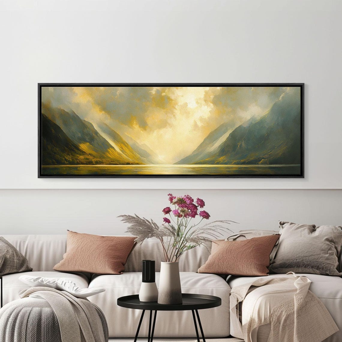 Sunrise Valley Golden Mist Green Mountain Lake Landscape Poster - Image 5