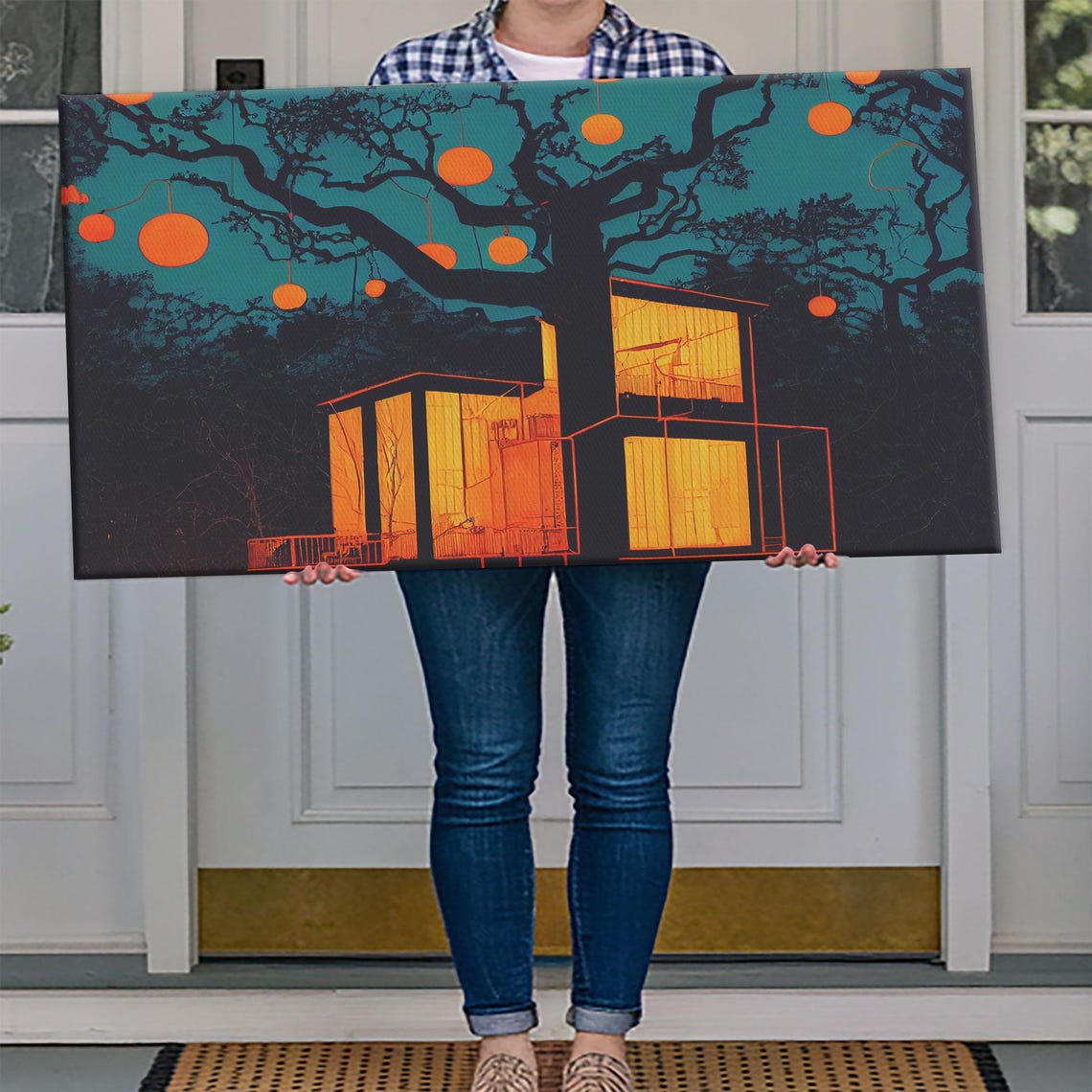 Surreal Treehouse With Glowing Windows And Hanging Lanterns Wall Art
