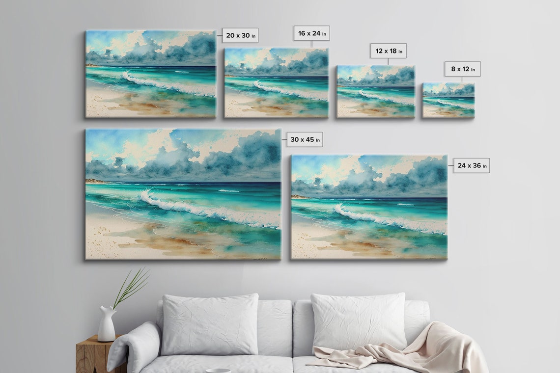 Ocean Wave Watercolor Dramatic Storm Clouds Foamy Breakers Art Poster - Image 3