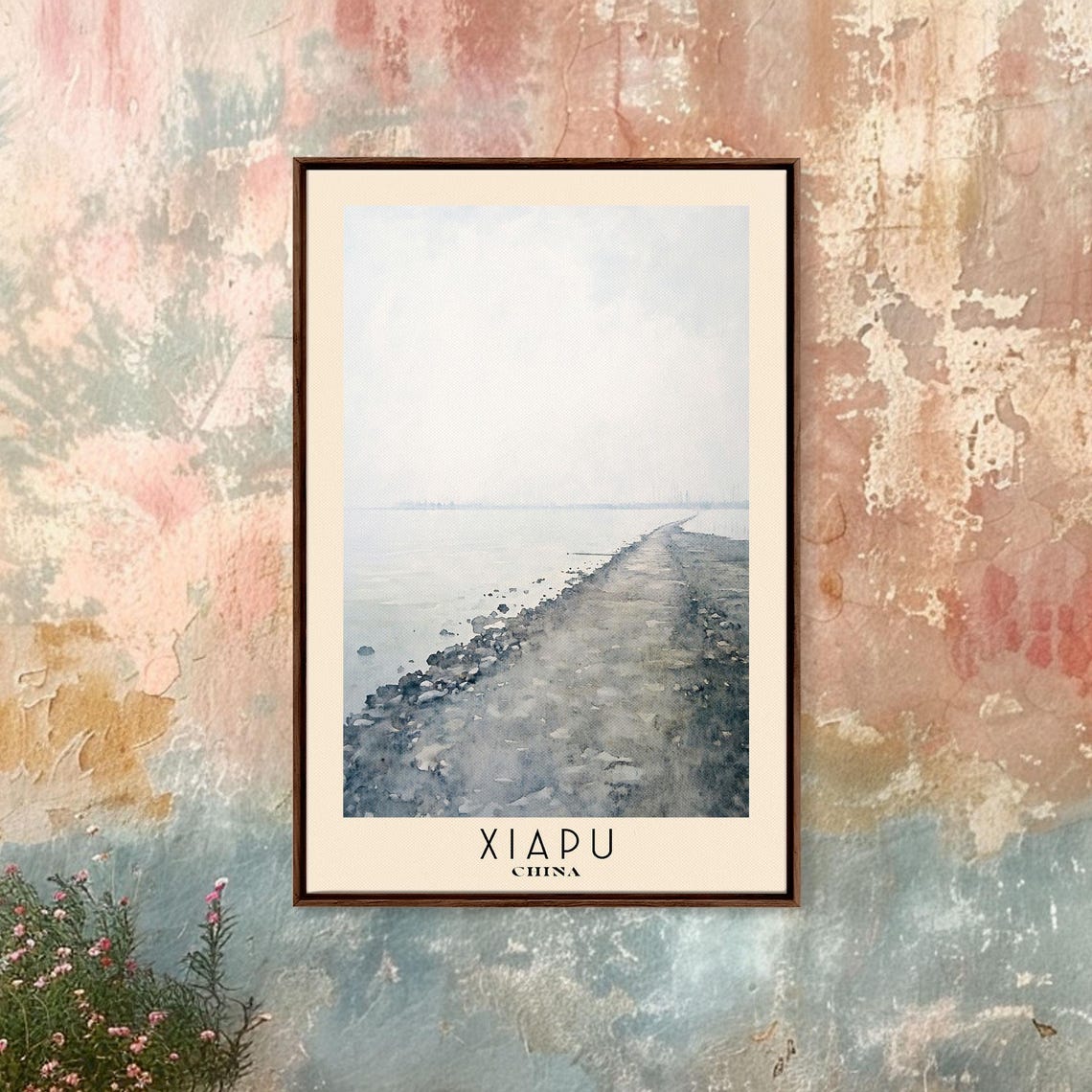 Xiapu China Misty Tidal Flat Serene Minimalist Watercolor Poster - Image 4