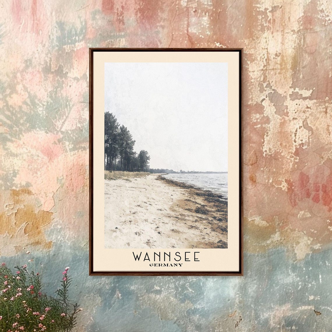 Wannsee Germany Lakeshore Pine Trees Sandy Beach Watercolor Poster - Image 4