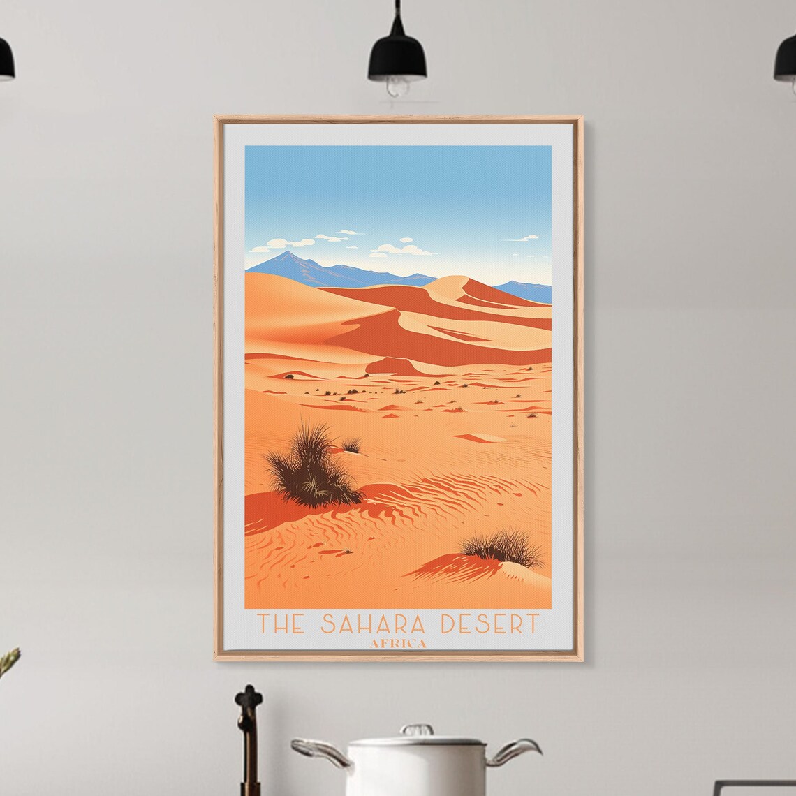 Sahara Desert Africa Golden Sand Dunes Under Blue Sky Travel Poster