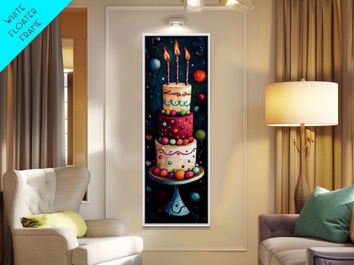 Whimsical Three Tier Birthday Cake With Candles Kitchen Art Poster - Image 5