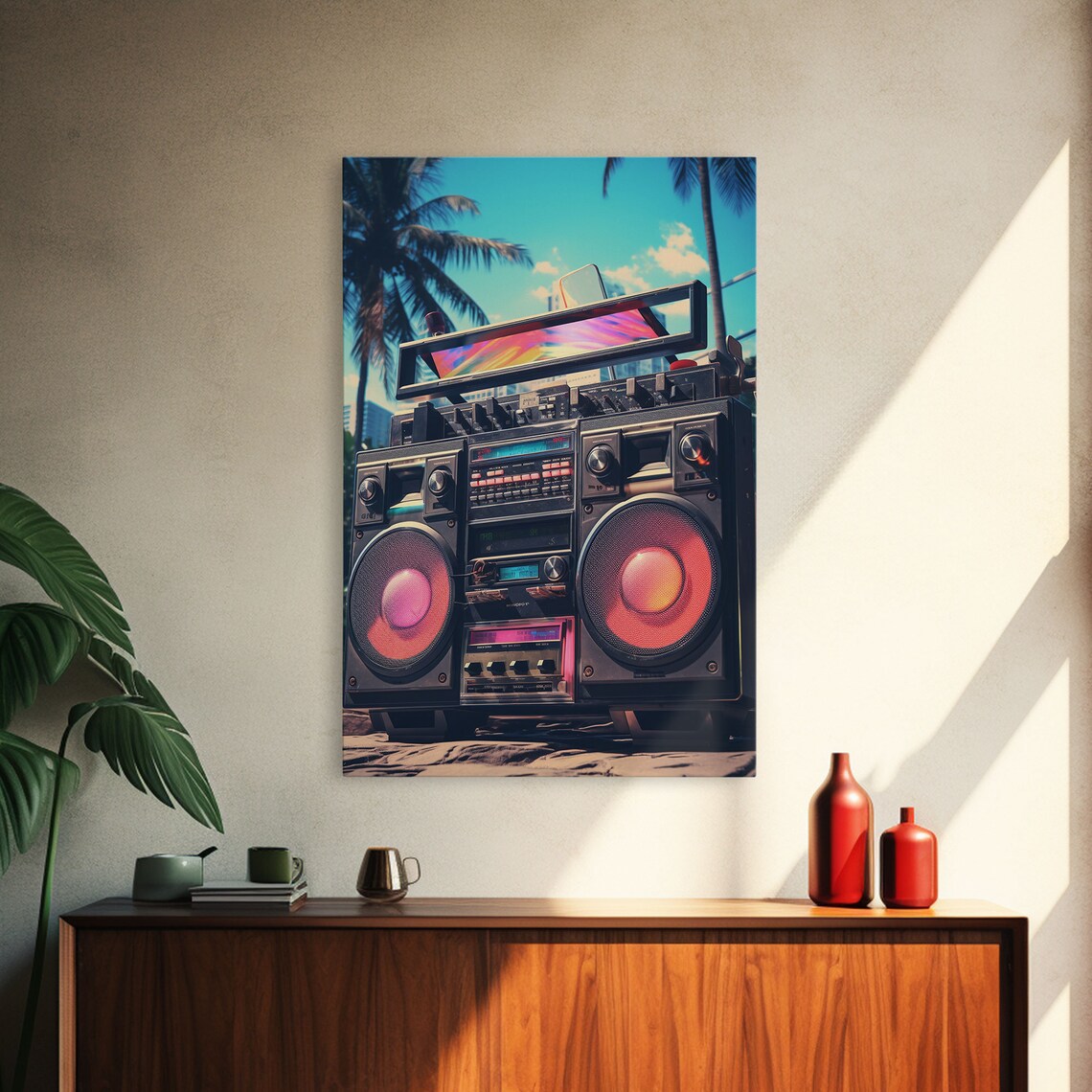 Vintage Boombox On Tropical Beach Retro Vaporwave Music Poster - Image 4