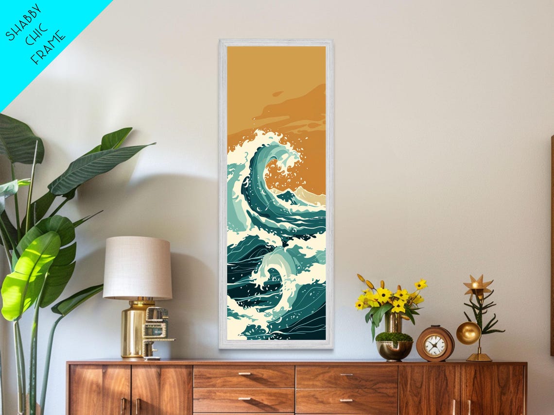 Great Wave Curling Teal Ocean Swirl Minimal Japanese Art Poster