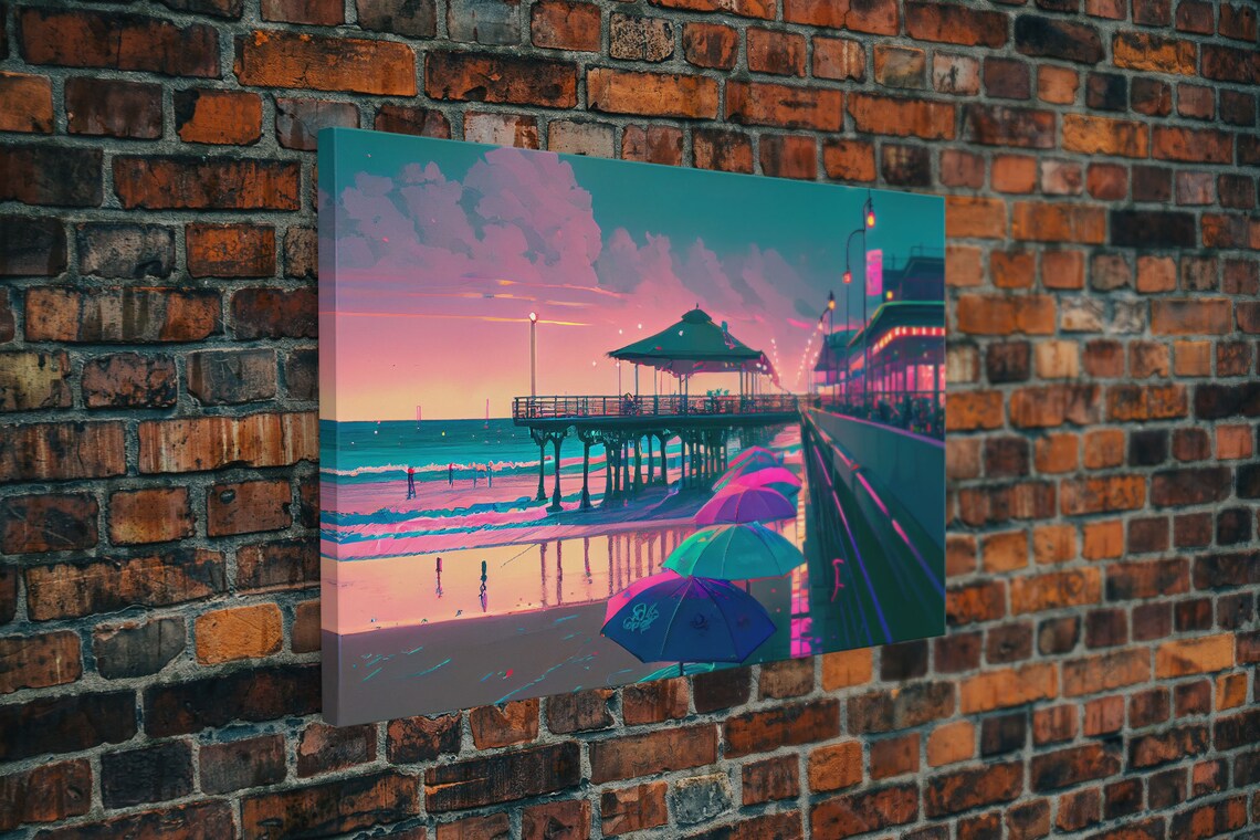 Neon Beach Cool Beach House Wall Decor, Synthwave Pier - Image 5