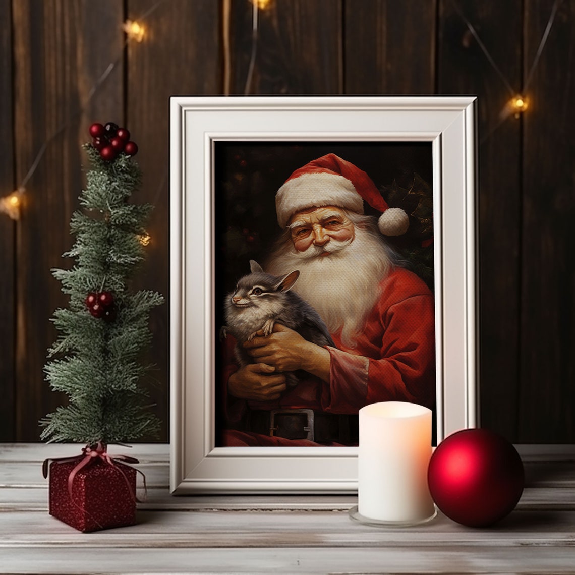 Santa Claus And His Chinchilla Christmas Wall Art Dog Gift Christmas Dog Winter Wall Art Santa Decor Santa Art Print Chinchilla Print - Image 4