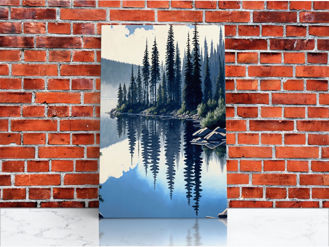 Pacific Northwest Pine Forest Lake Mirror Reflection Mountain Poster - Image 3