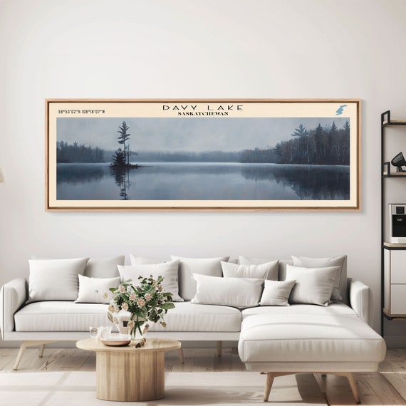 Davy Lake Framed Print Lake House Decor Panoramic Wall Art Travel Poster Rustic Lake Painting Home Decor