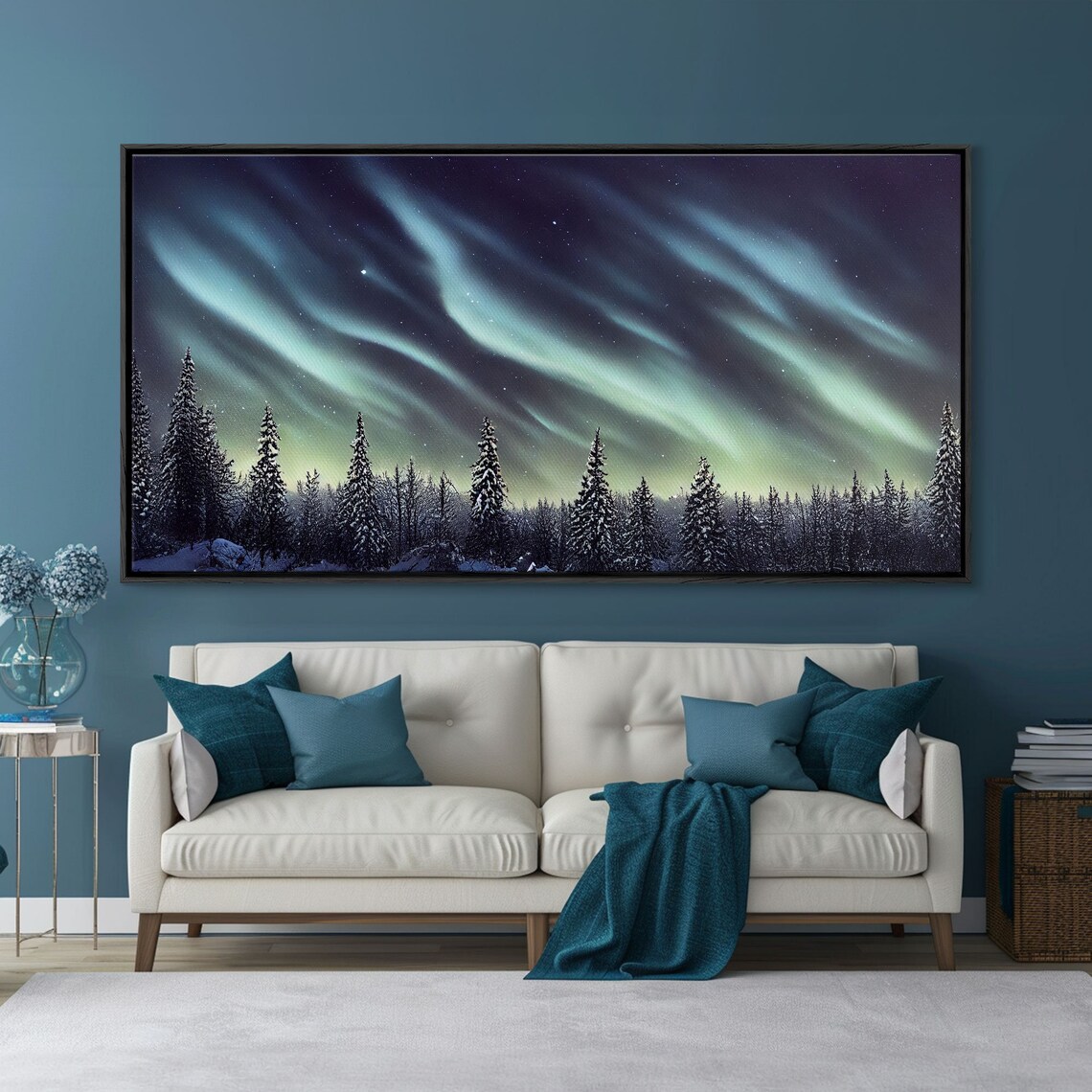 Aurora Borealis Over Snowy Forest Art Print