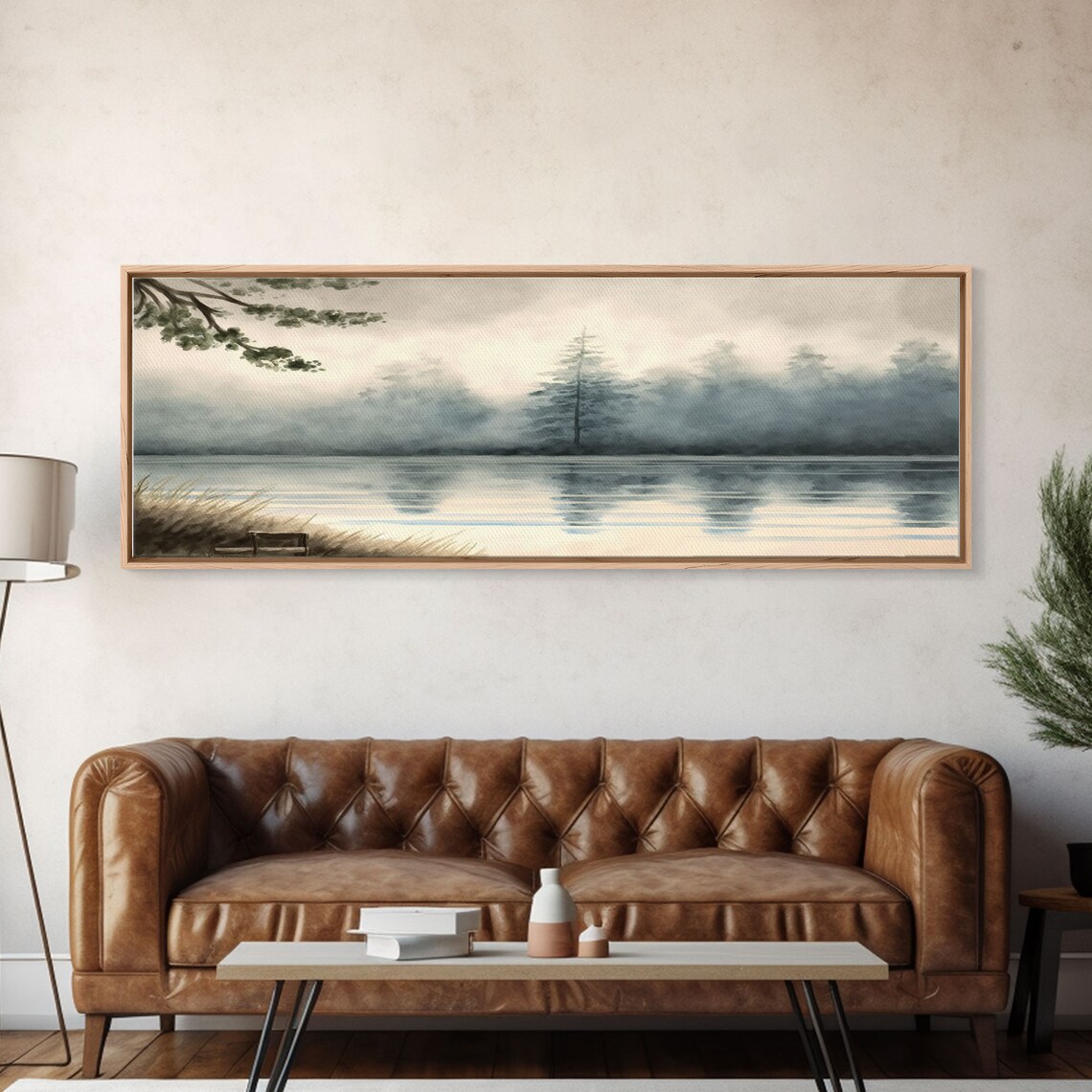 Misty Fog-Covered Lake And Pine Forest Panoramic Art Print