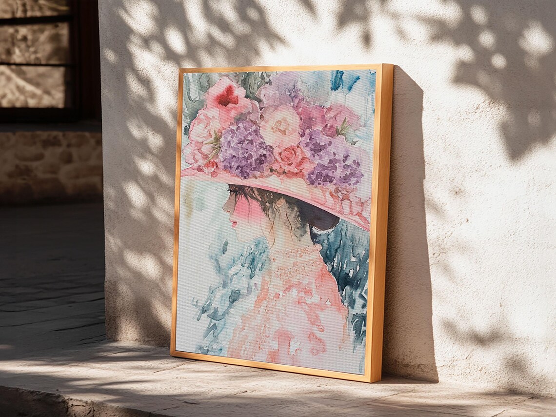 Woman Floral Hat Watercolor Portrait Garden Blossom Elegant Poster - Image 6