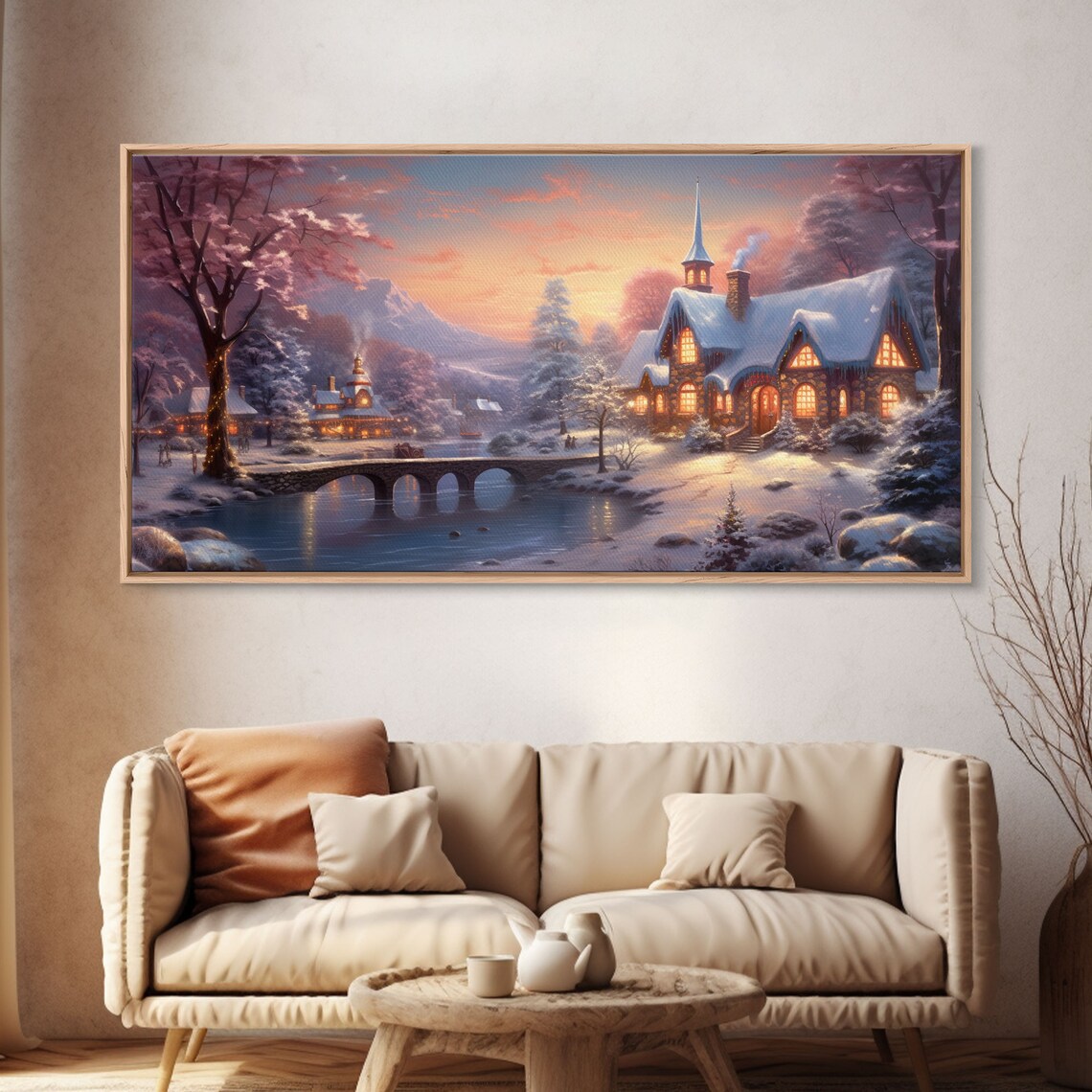 Winter Victorian Village Whimsical Art Print - Image 4