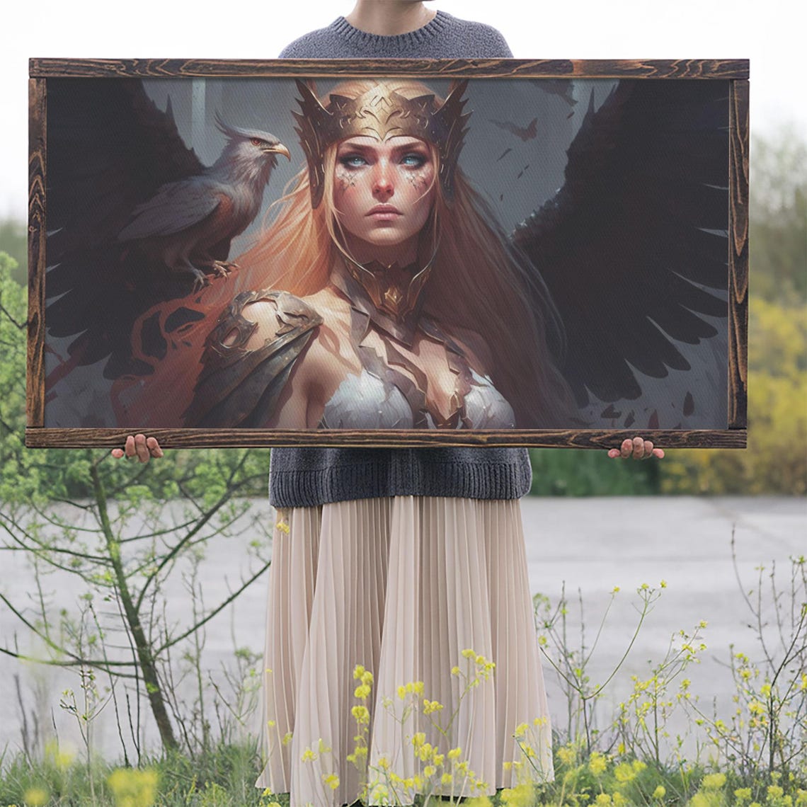 Lady Freya Norse Goddess Winged Helmet Raven Warrior Woman Poster - Image 2